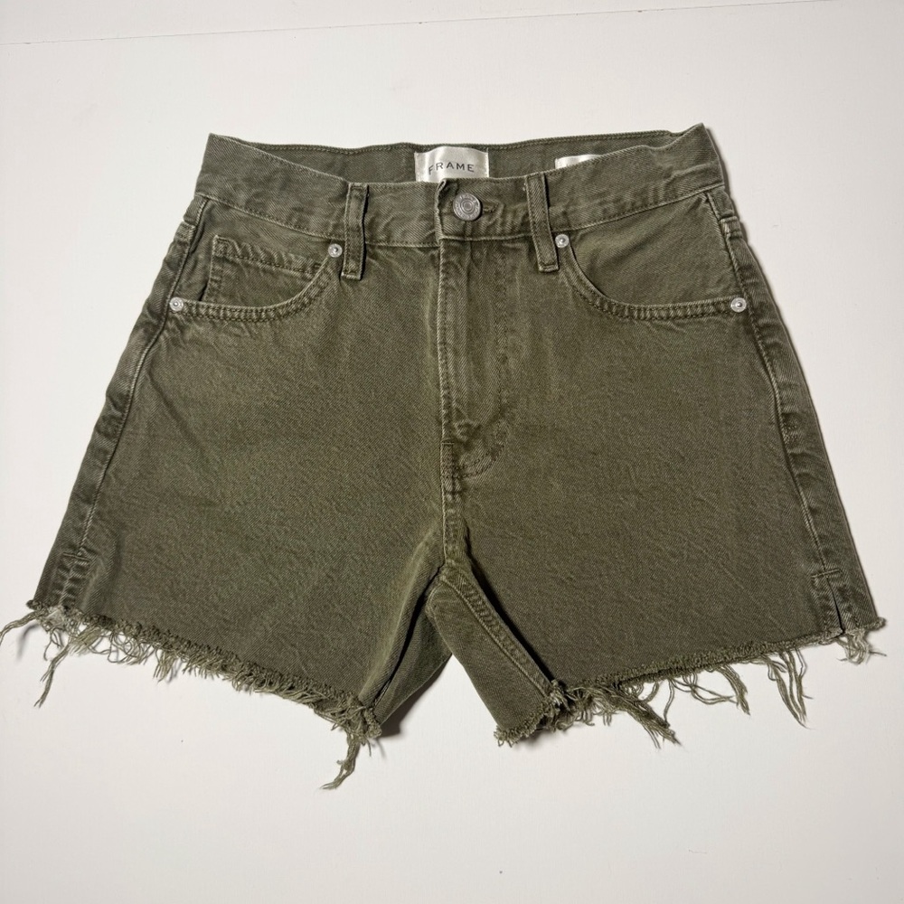 Frame Le Super High Shorts in Stoned Fatique